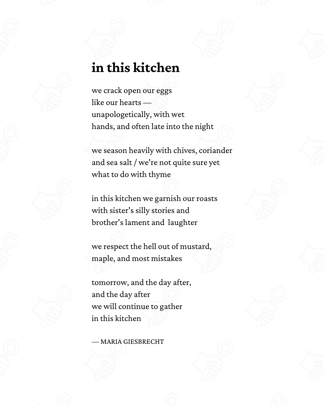 "in this kitchen" — Poetry Wall Art Set