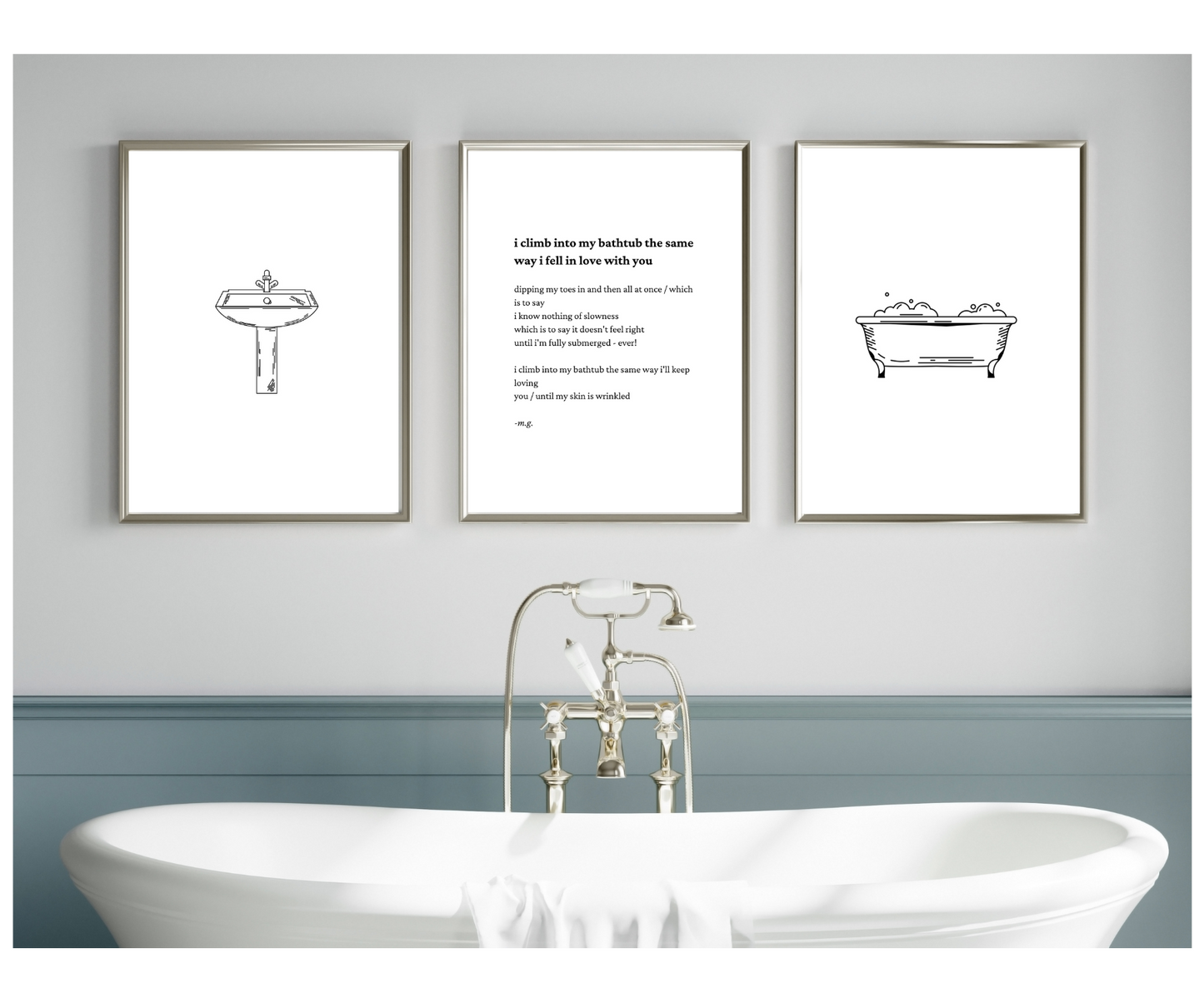 Bathtub Poem Set - Bathroom Poetry Wall Art