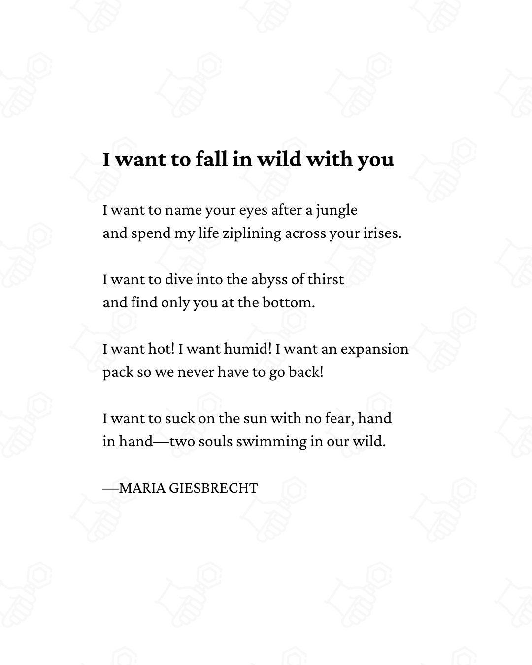"I want to fall in wild with you" poetry card