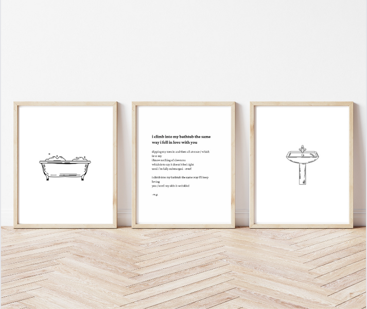Bathtub Poem Set Bathroom Poetry Wall Art maria giesbrecht
